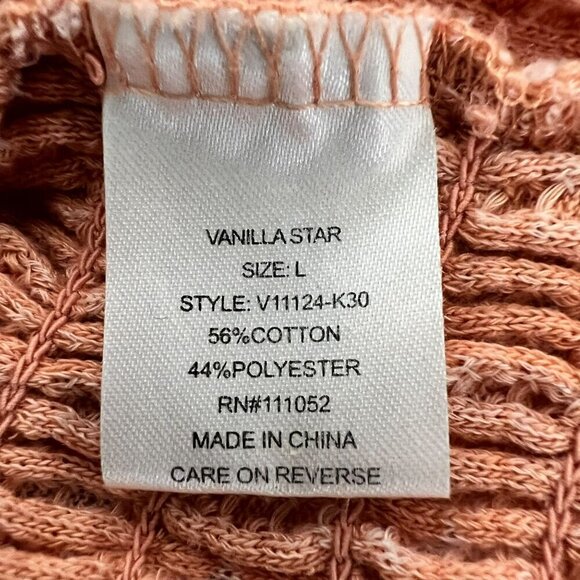 Vanilla Star Women’s Round Neck Long Sleeve Top Gathered Waist Coral Large - Picture 8 of 8